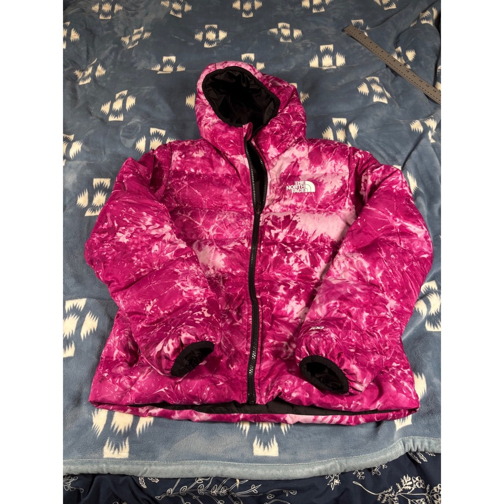 The North Face Girls XL 14/16 Reversible Puffer Jacket Pink Marble Black Hooded